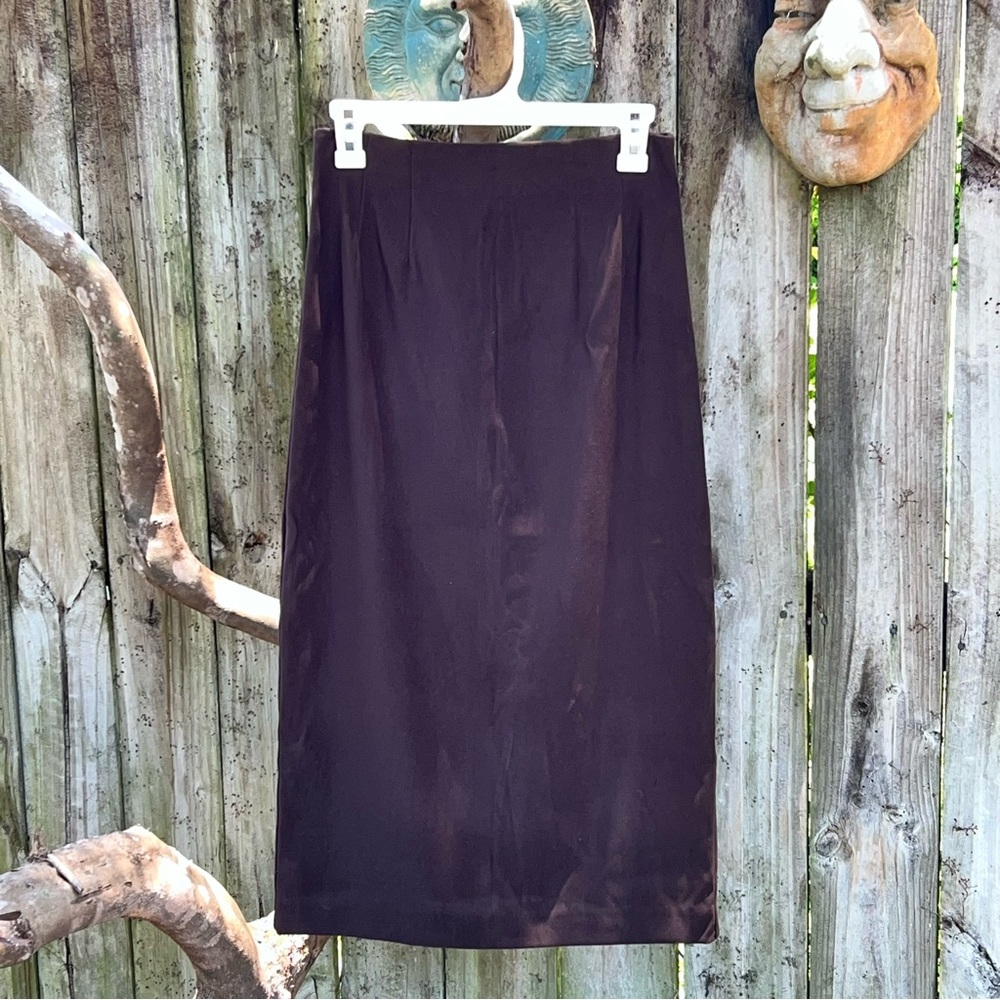 Vintage Brown Faux Suede Midi Skirt, size 2 petite